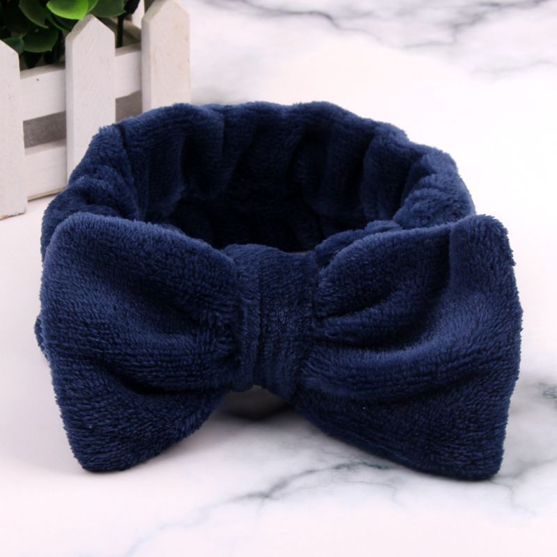 Navy coral fleece spa headband with bow