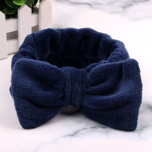 Navy coral fleece spa headband with bow