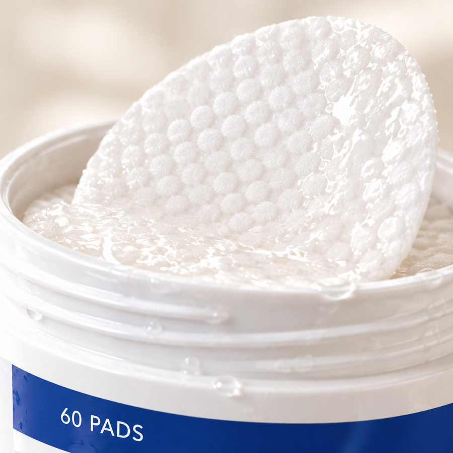 Close-up of a textured soaked glow pad in the jar